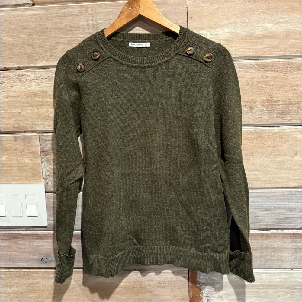 Pink Clover Crew Neck Olive Knit Pullover Size Small